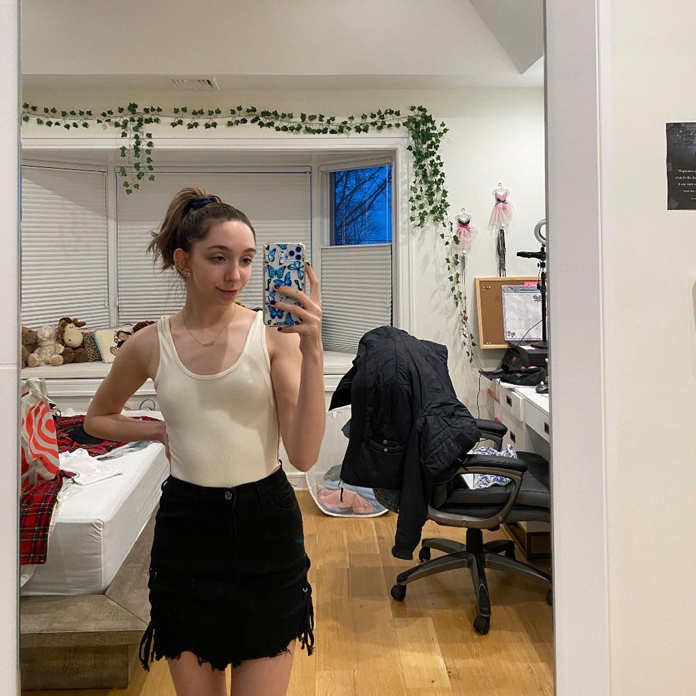 a clubbing typa skirt! wore it literally once :) plz excuse my posture LOL